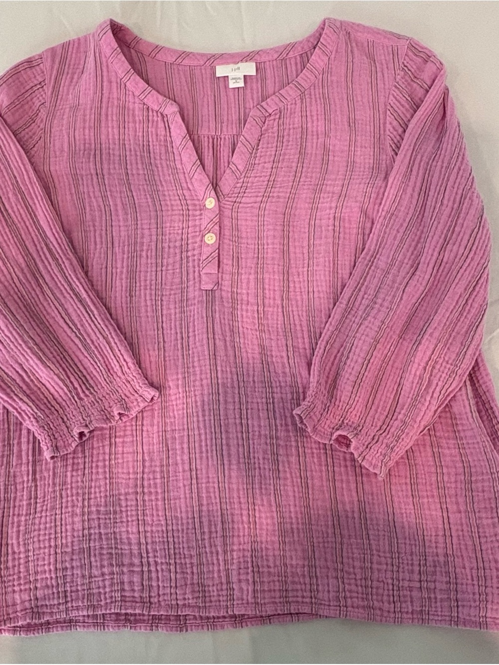 J. Jill Pink Textured Gauze Henley Tunic
